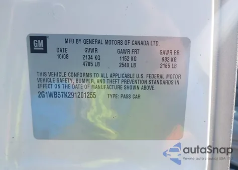 2009 Chevrolet Impala Ls z USA, uszkodzony, nr VIN 2G1WB57K291201255